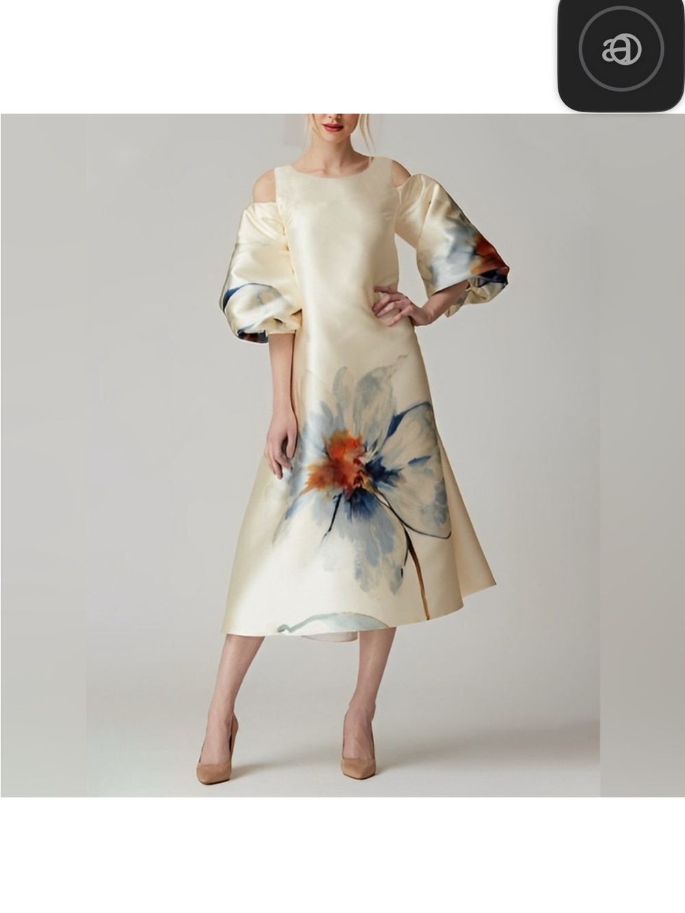 STYLEWE Cream Cold-Shoulder Midi Dress with Blue and Orange Floral Accents